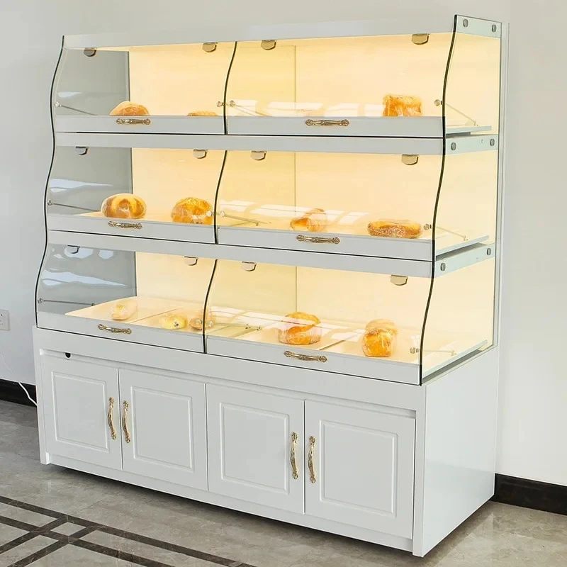custom.Wood Cake Display Cabinet Gondola Counter Bread Display Stand Glass Commercial Display Rack