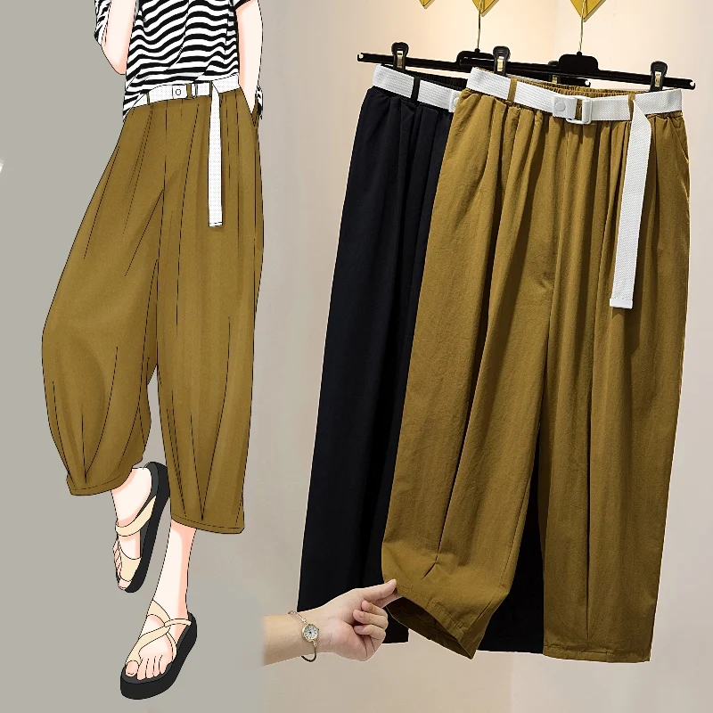 

Korean Casual Bloomers Pants Summer Women Vintage Loose Folds Solid Color Trouders Femme 2022 Spring Summer New Wide Leg Pants