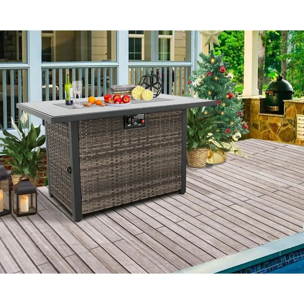 Terrassen möbel Set Rattan Outdoor Balkon Möbel Korb weide Rattan Sofa Set mit 44 "Propangas Feuerstelle Tisch
