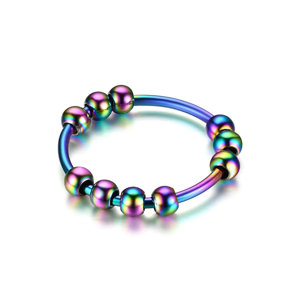 Fidget Anxiety Ring for Women Gold Silver Color Stainless Steel Spinner Rotate Beads Anti-Stress Rings For Men Jewelry