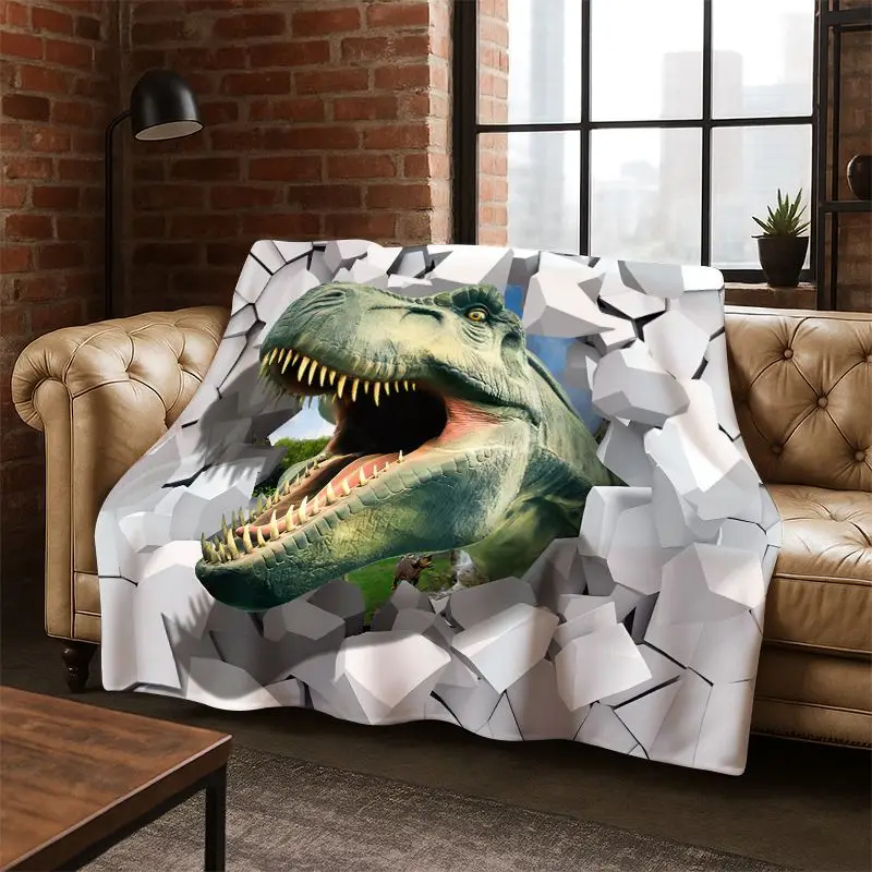 3D Illusion Pattern Hallucination Dino Flannel Blanket Soft Warm Blanket Throw Blanket for Bedroom Living Room Bed Travel Picnic