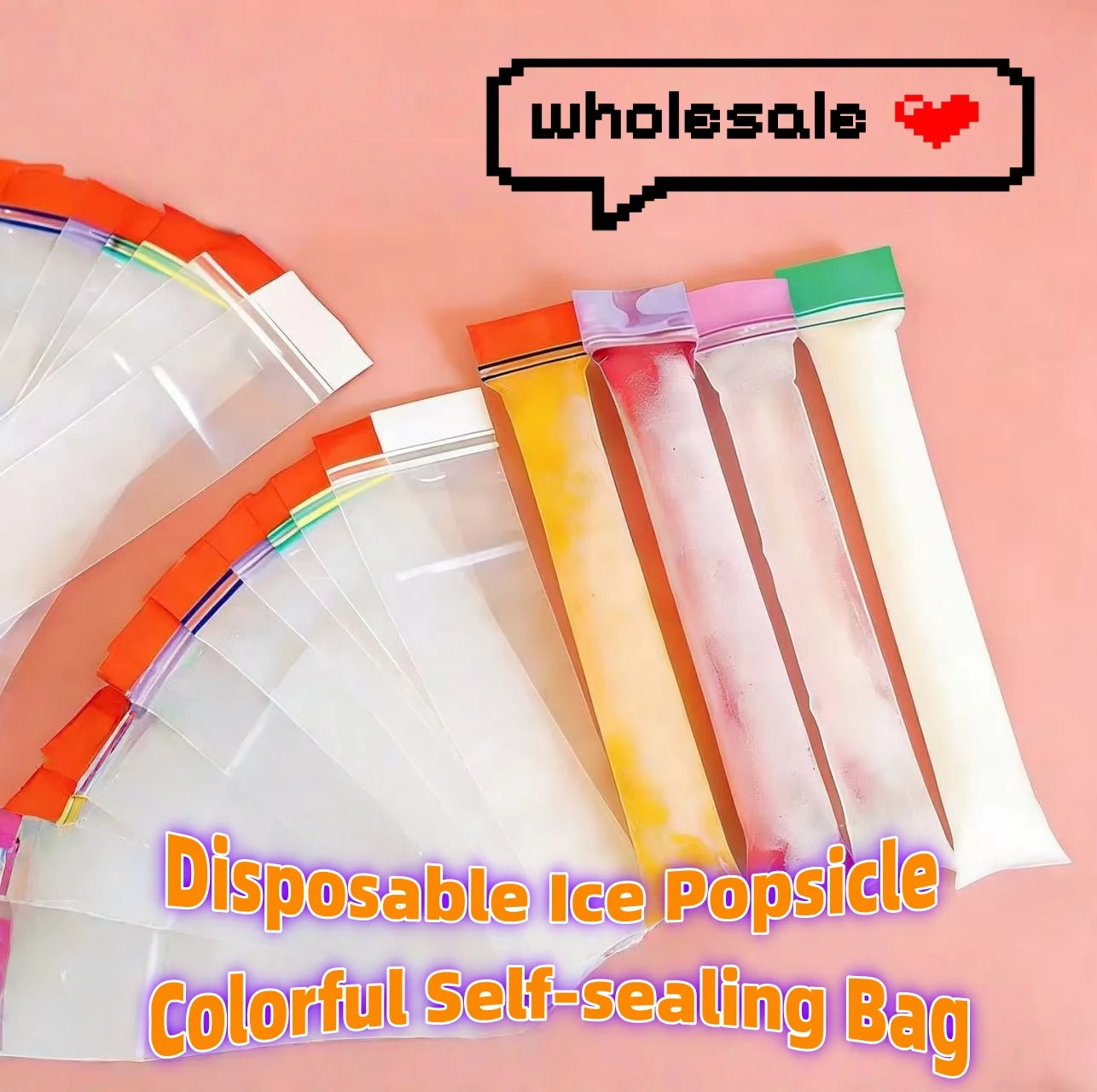 100 Stück Einweg-Eisbeutel, bunte, selbstverschließende Beutel für DIY-Fruchtsaft-Smoothies, Joghurt, Eiscreme, Eisformen