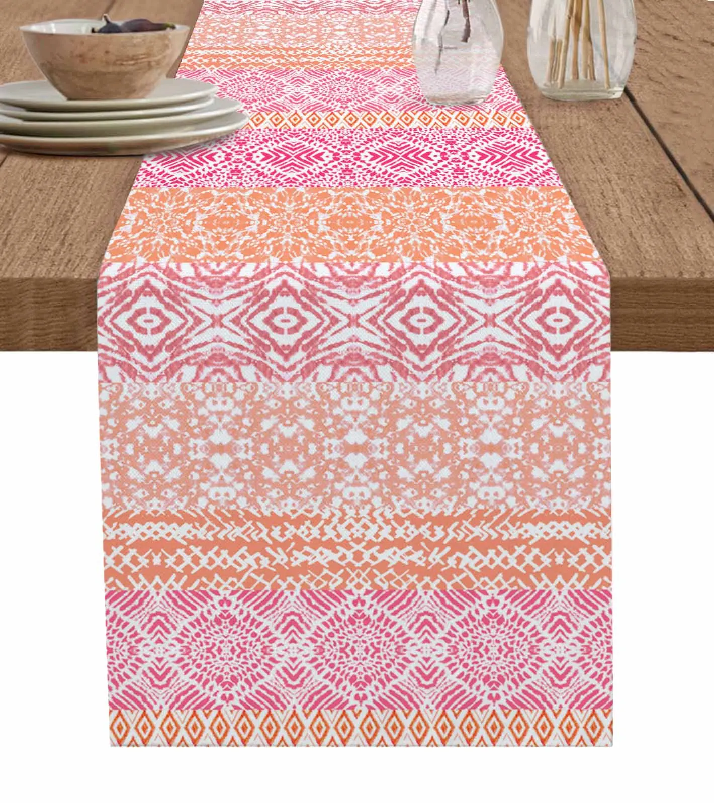 Watercolor Bohemian Wax Printing Table Runners for Wedding Party Kitchen Dining Table Decor Coasters Home Tablecloth Table Mat