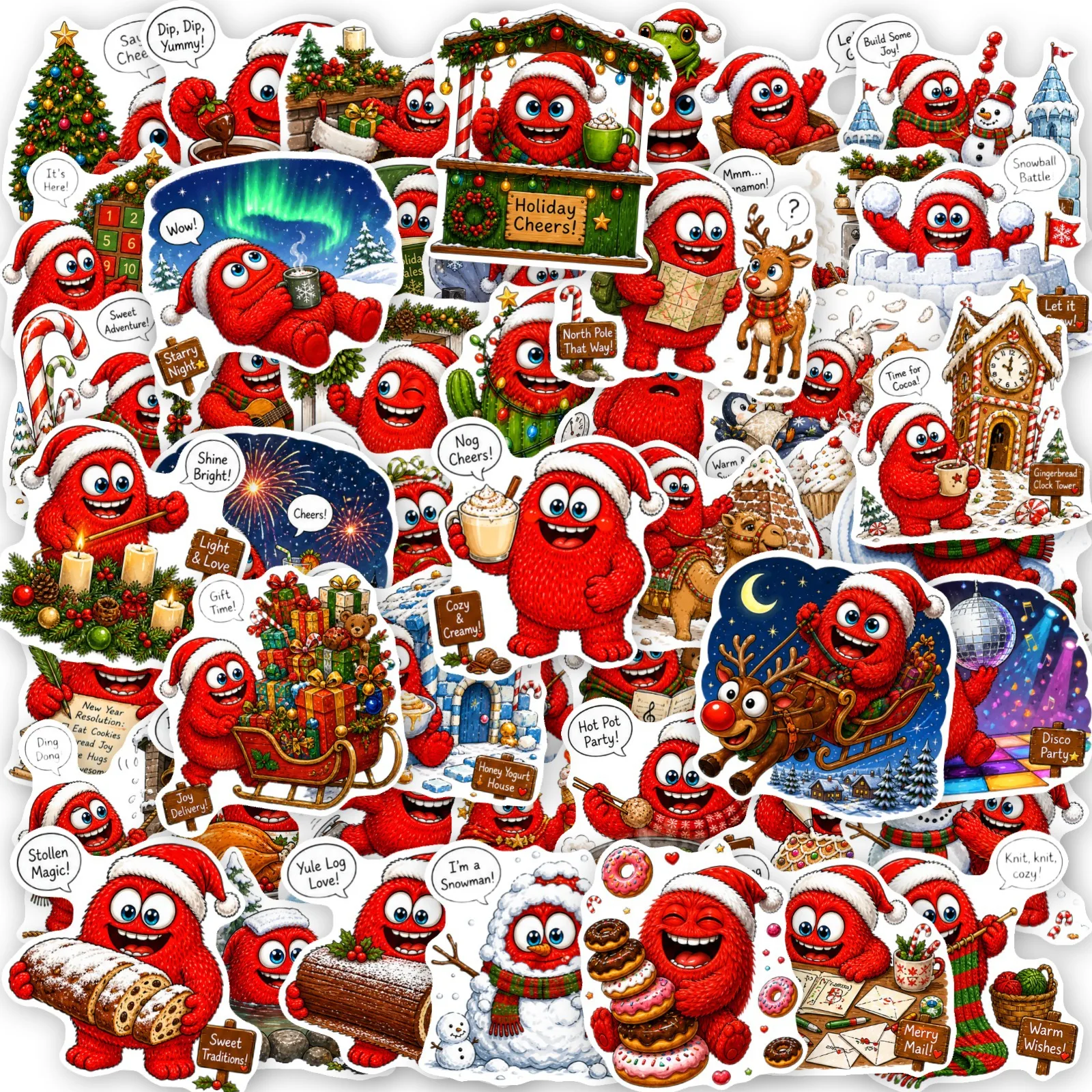 50-Pack Waterproof Cartoon Red Monster Christmas Stickers Decorative Decals for Notebook Guitar Luggage And Stationery