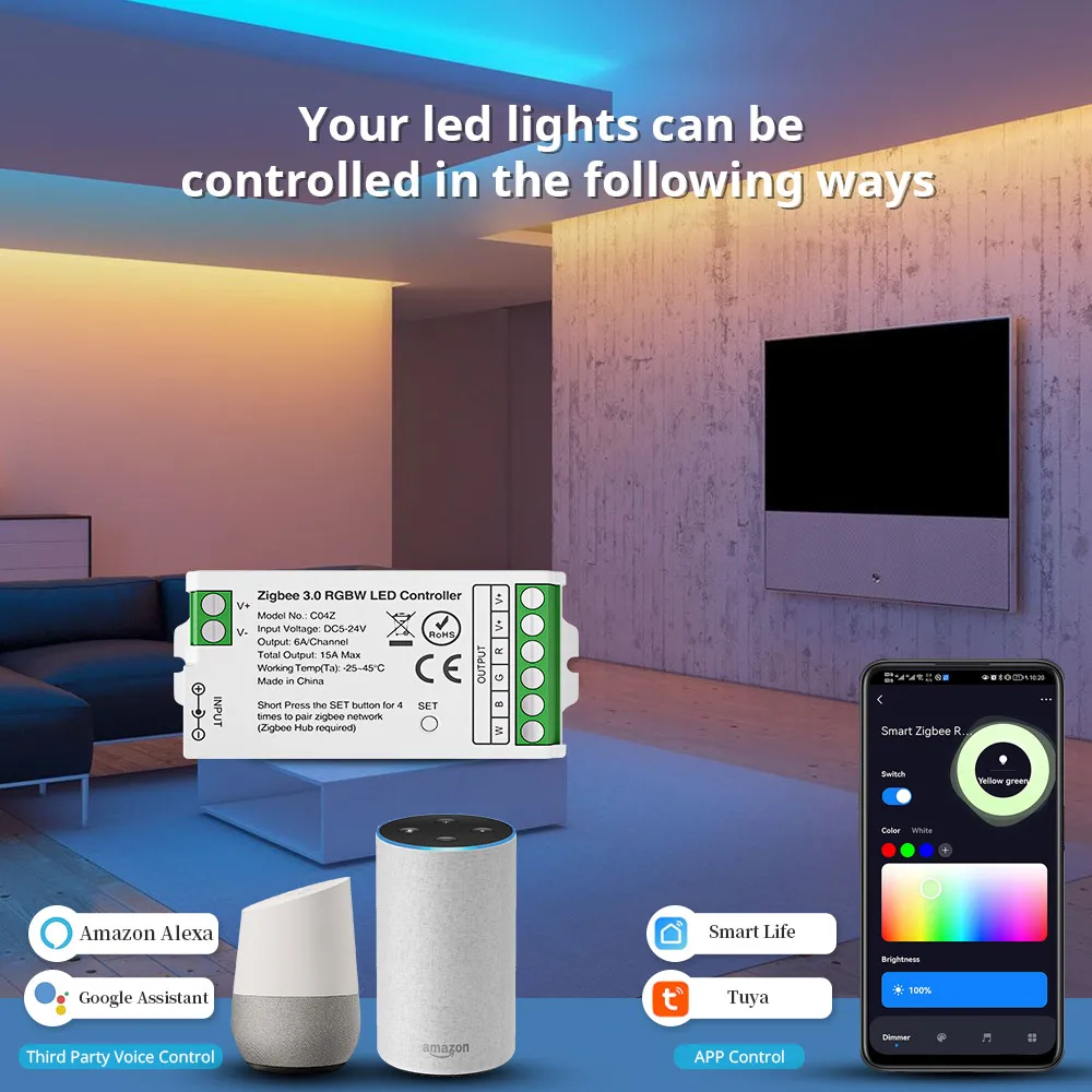 Zigbee Tuya LED Controller RGB RGBW CCT LED Strip Controller Support Alexa Google Assistance Voice Control 1/2/3/4/5Channel