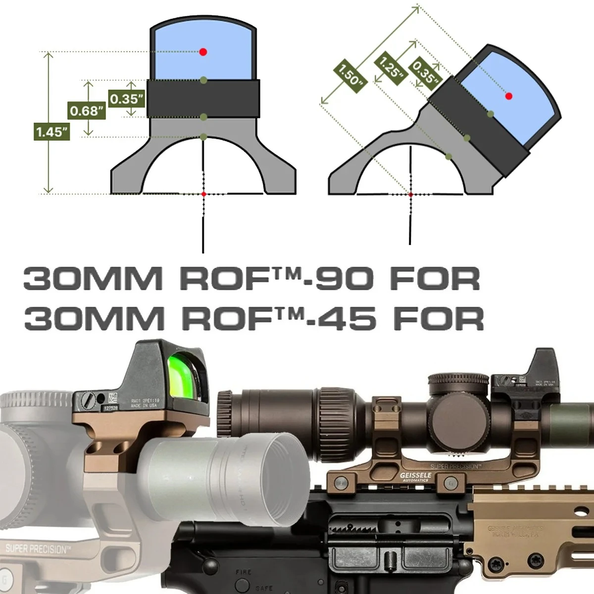 

GEISSELE Super Precision Cantilever Rifle Scope 25.4mm 30mm Ring ROF 45 90 RAISER Tactical Mount High Low Profile Base AR15