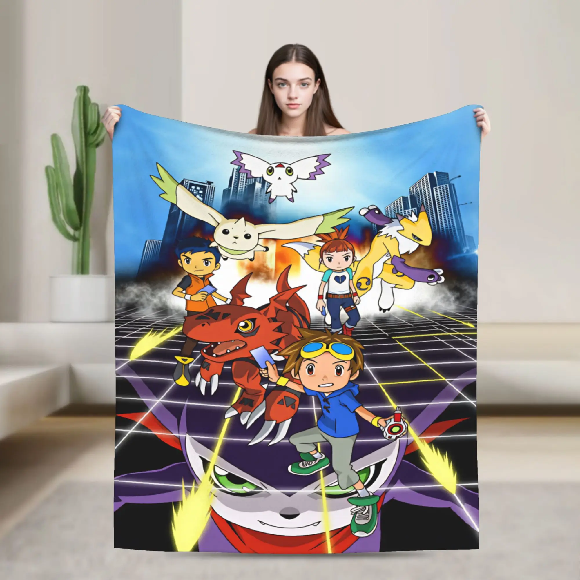 Digimon Adventure Soft Warm Blanket  Airplane Travel Throw Blanket Street Trend Couch Chair Flannel Bedspread Sofa Bed Cover