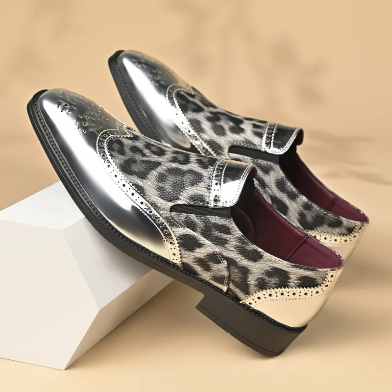 Men Shoes British Style Casual Leather Shoes Luxury Business Dress Shoes Trend Leopard Print Design Leather Shoe Large Size39-48
