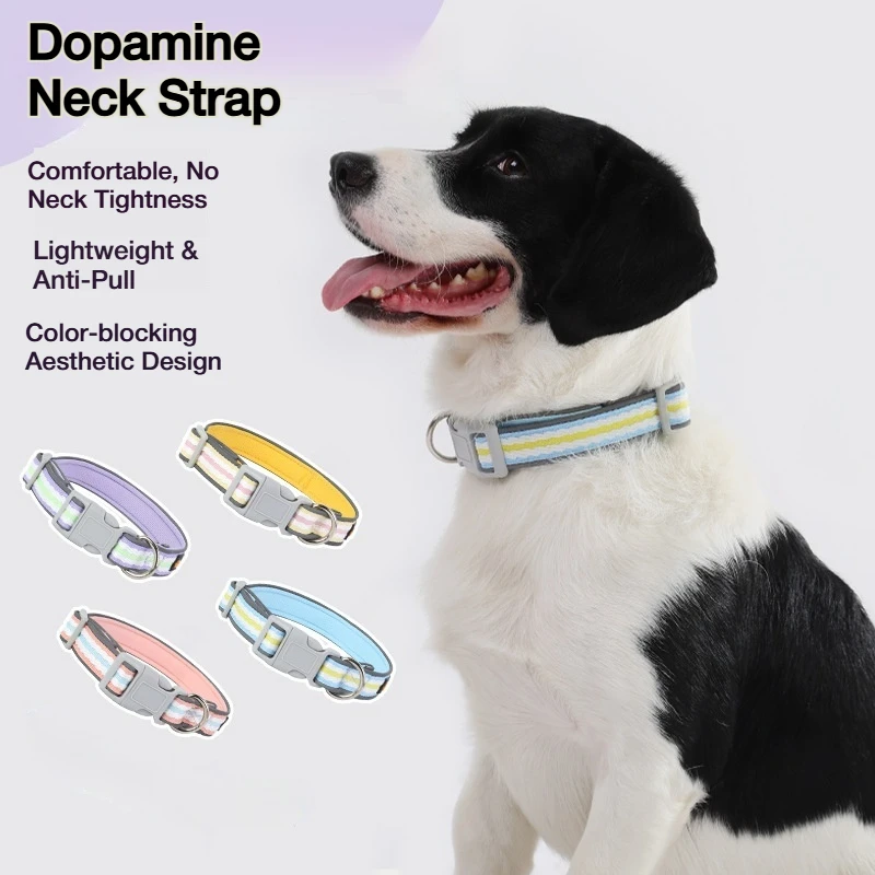 Dopamine Color Pet Dog Collar Explosion-Proof Pull Neck Collar Traction Ring Adjustable Soft Collar For Puppy Outdoor Walking