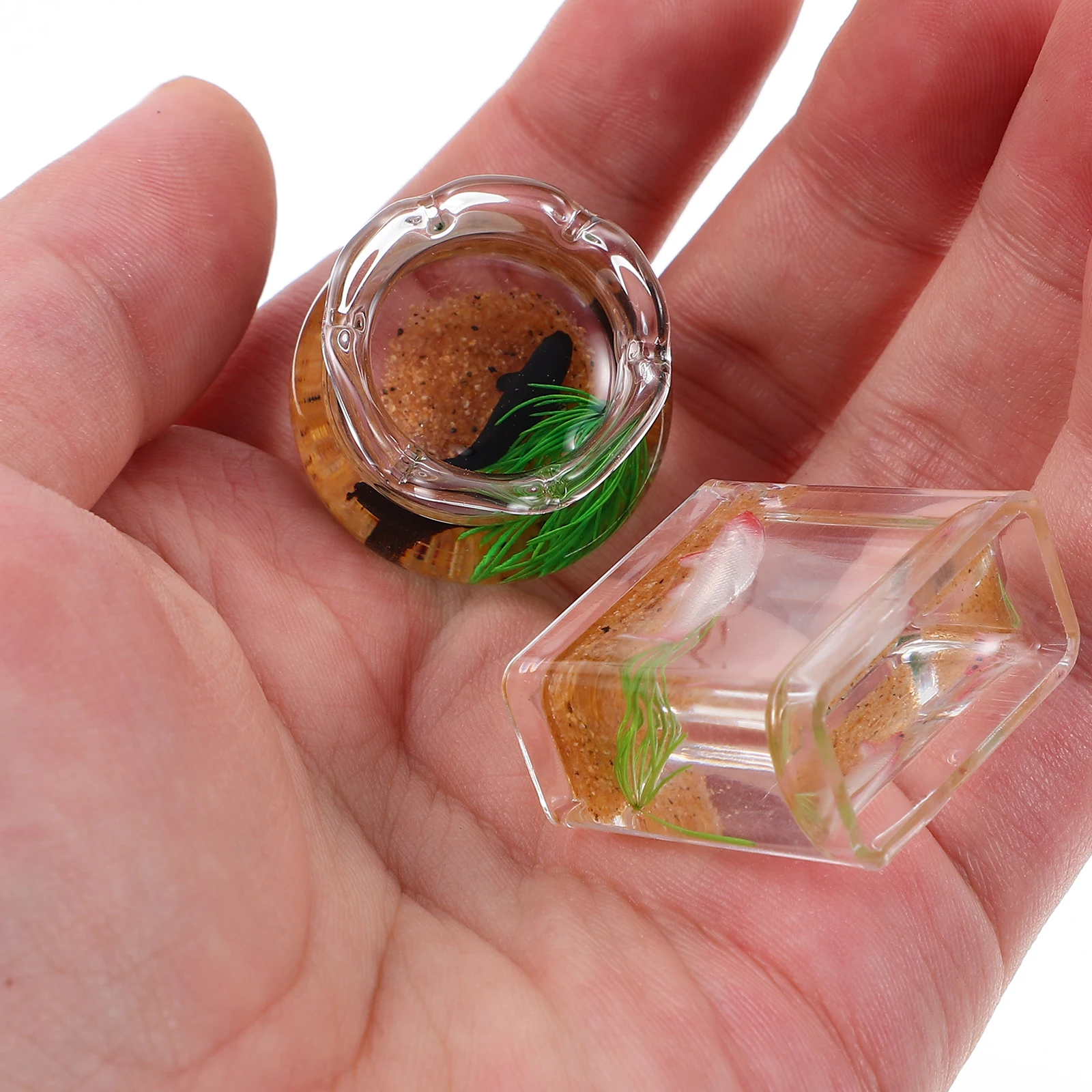 قطعتان من أوعية الأسماك المصغرة للحرف اليدوية وإكسسوارات المنزل وحوض السمك والزجاج المصغر