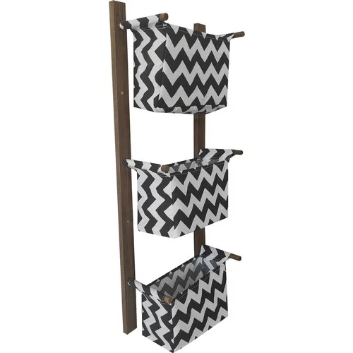 Vip Home Concept Fabric Basket Wooden Organizer 3 Layer (Chevron) Bathroom kitchen Organizer