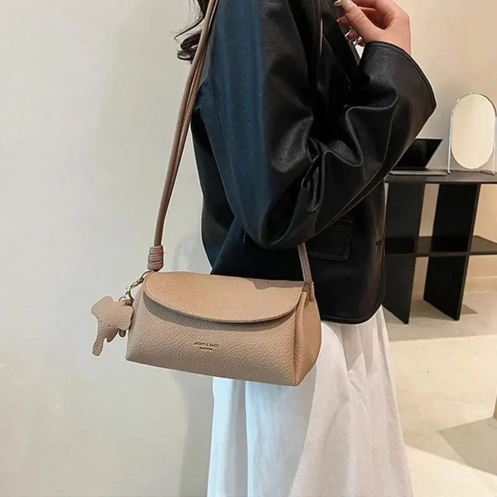 Cute PU Shoulder Bag Solid Color with Elephant Pendant Crossbody Bags Fashionable Women's Bags