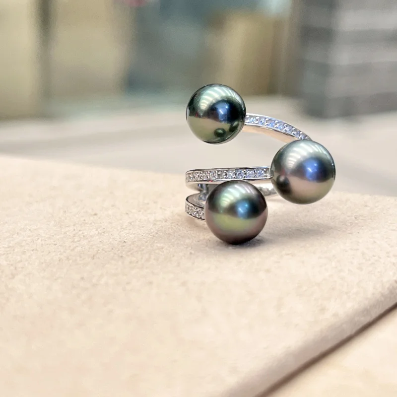 Gorgeous New Design 8-9mm Tahitian Round Black Pearl Ring 925s  silver ring  jewelry  925 sterling silver