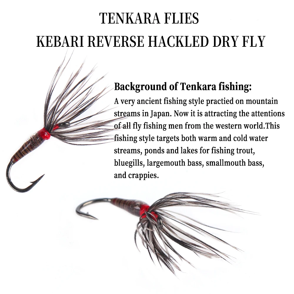 6 Stück 14 # 16 # 18 # Tenkara Fliegen Kebari Reverse Hackle Trockenfliege mit Widerhaken für Lachs, Steelhead und Forellen – Fliegenfischen Köder – Detail 4