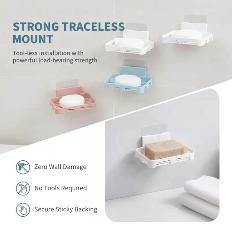 No-Drill Drainage Soap Dish Holder Wall Mount Adhesive Durable Waterproof for Bathroom Kitchen Shower Stall