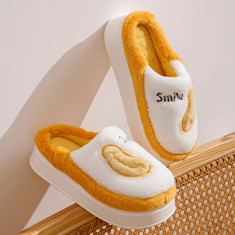 

2025 newest banana fruit slipper woman platform fur slides female footwear plus size non slip males winter home slippers