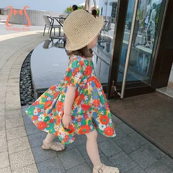 Delicate Children Summer thin Comfortable Dress Girls Cute Flowers Puff Sleeve Dresses 1-6 Y Kids Casual Clothes Toddler Costumn