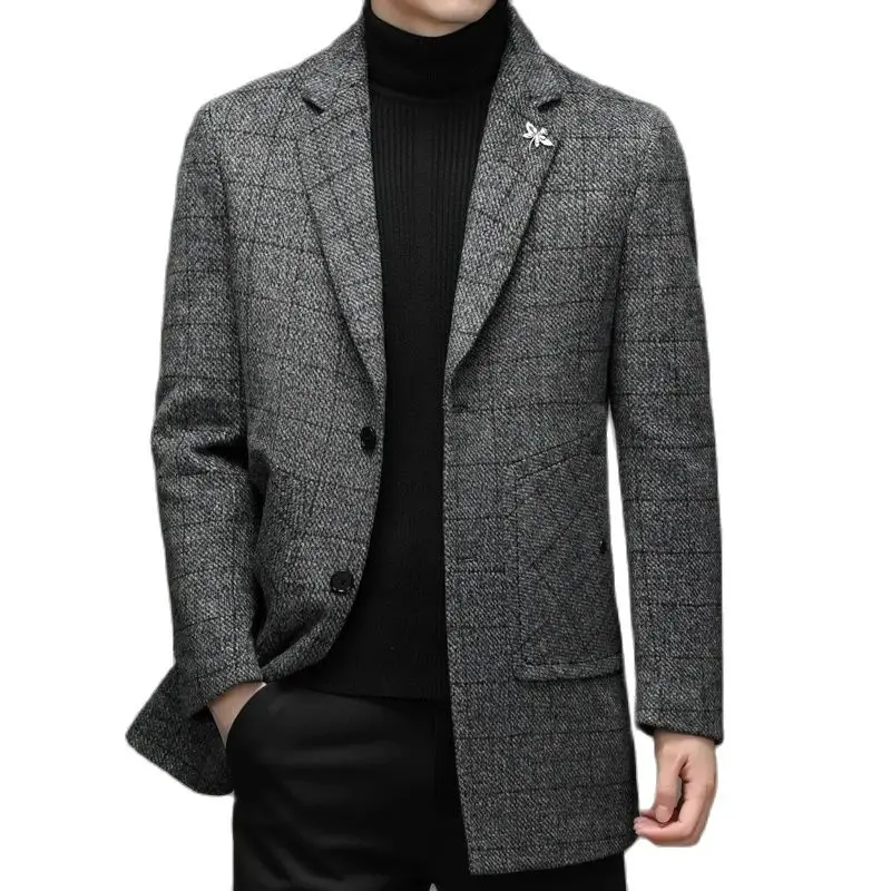 BATMO 2024 new arrival autumn&winter wool plaid trench coat men,mens overcoat ,plus-size M-4XL  A830