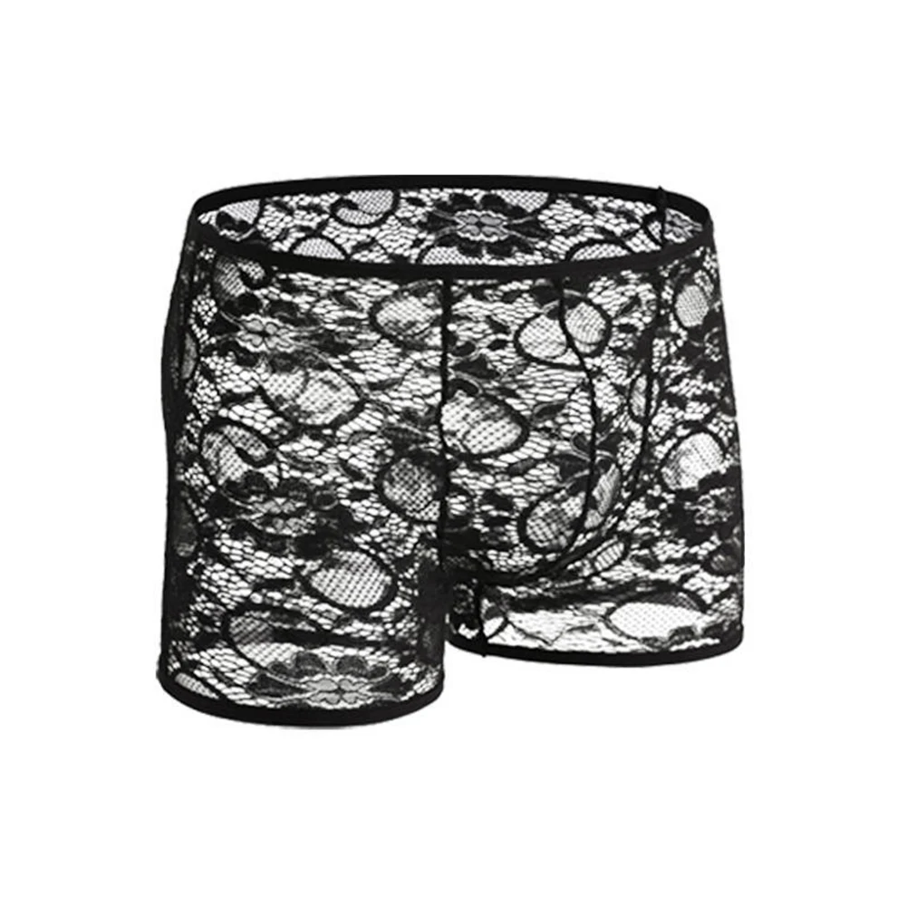 Sexy Lingerie Men Lace Thin Underwear See Through Boxers Shorts Pouch Panties Gay Sissy Mesh Transparent Underpants Knickers