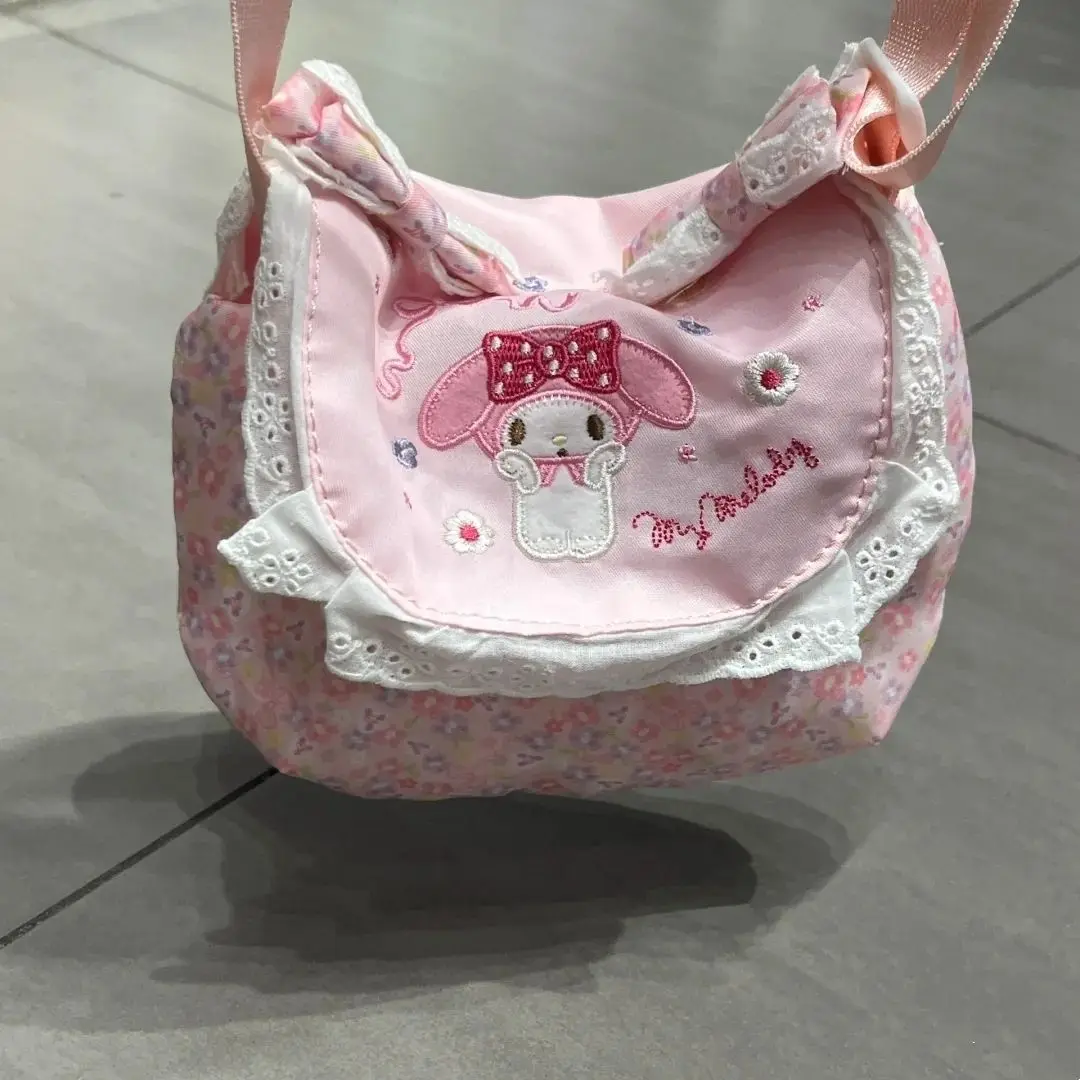 Miniso My Melody Messenger Bag Cute and Sweet Girl Bow Simple Handbag Pink Lace Shoulder Bag Anime Large Capacity Tote Bag