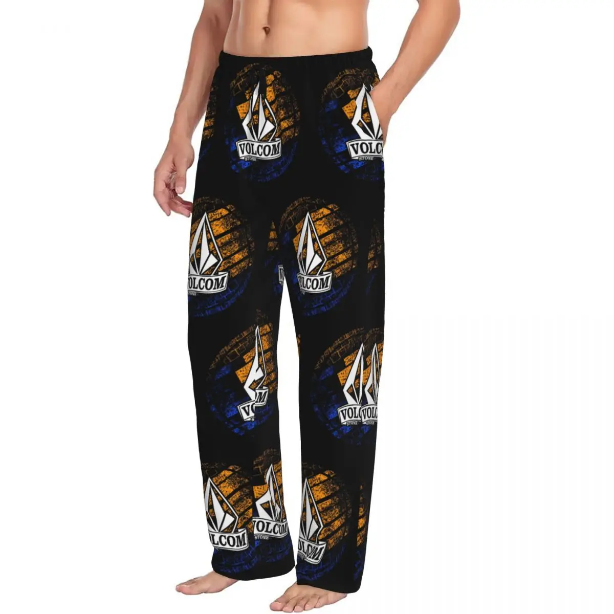 Custom Printed Men's Volcoms Logo Pajama Pants Sleepwear Sleep Lounge Bottoms with Pockets