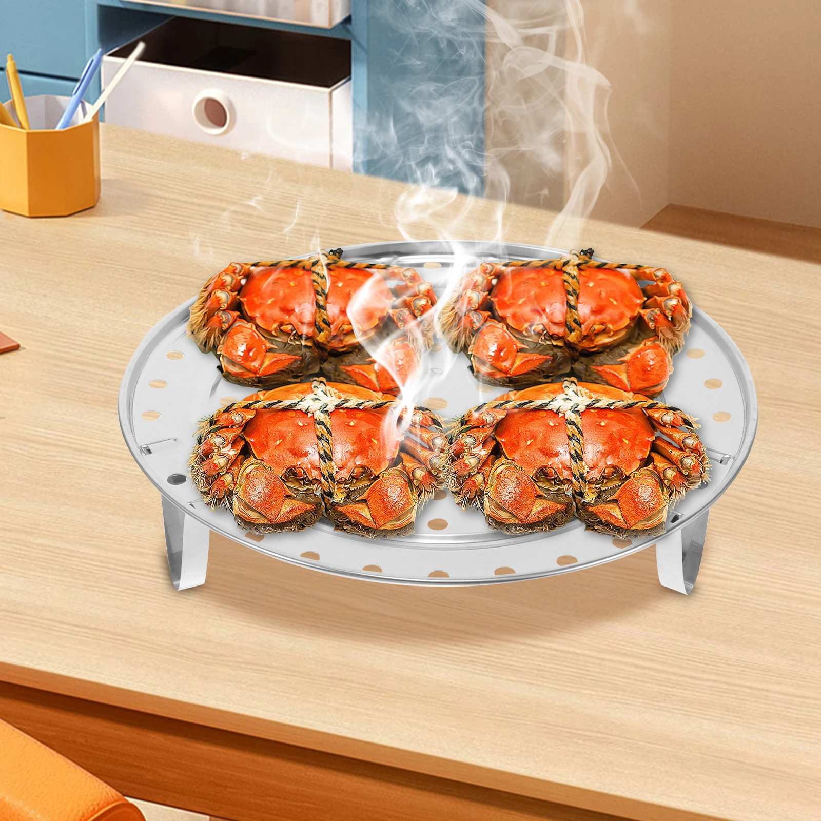 

3pcs Stainless Steel Steam Rack Steamer Plate for Pots Cooking Racks Detachable Legs Kitchen Food Steaming Baking Roasting