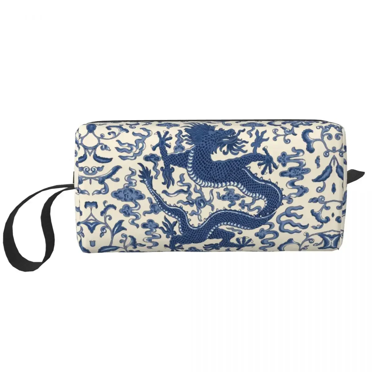 Cute Blue Indigo Chinoiserie Chien Dragon Travel Toiletry Bag Women Oriental Style Makeup Cosmetic Bag Beauty Storage Dopp Kit