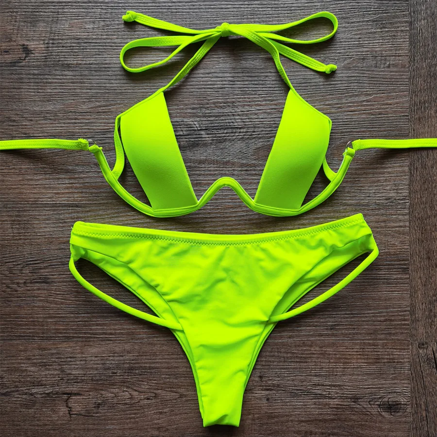 2024 Sexy Girl Hollow Out Bikinis Set Hater Neon Green Beachwear Female Swimming Wear Women Bathers Bathing Suits