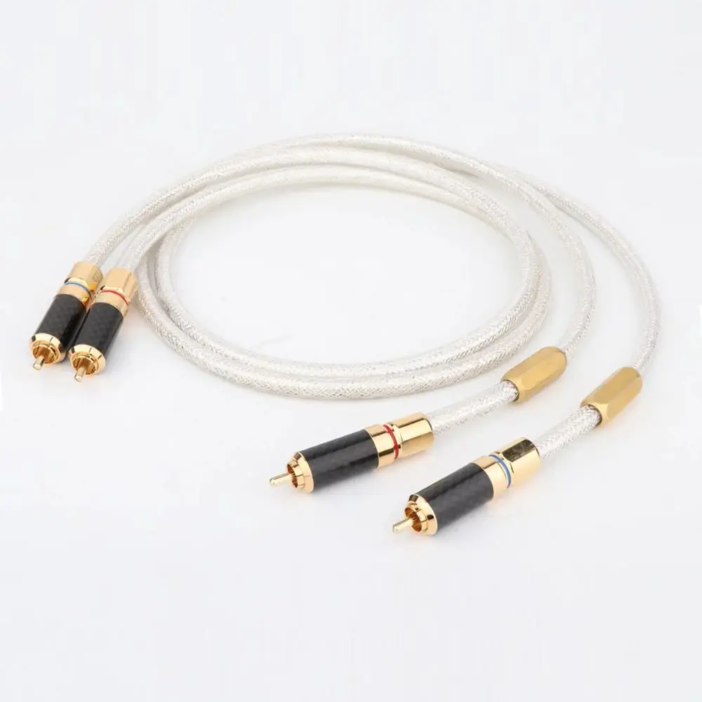 QED Silver Plated Audio RCA Interconnect Cable With Carbon Fiber Gold-Plate Connector Plug Noise Shielding with Copper Ring