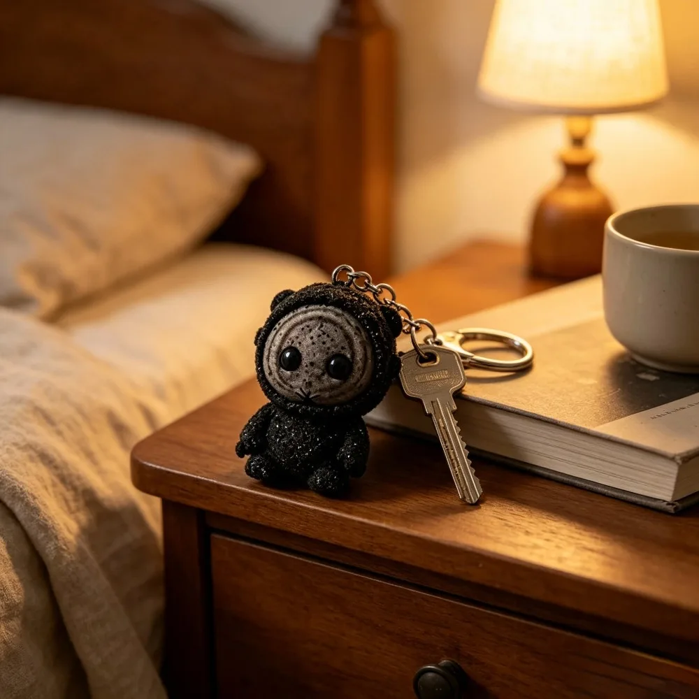 Viral Aesthetic Weird‑Cute Dark Glitter Plush Doll Keychain, Abstract Mini Stuffed Figure Bag Charm Gift view 5