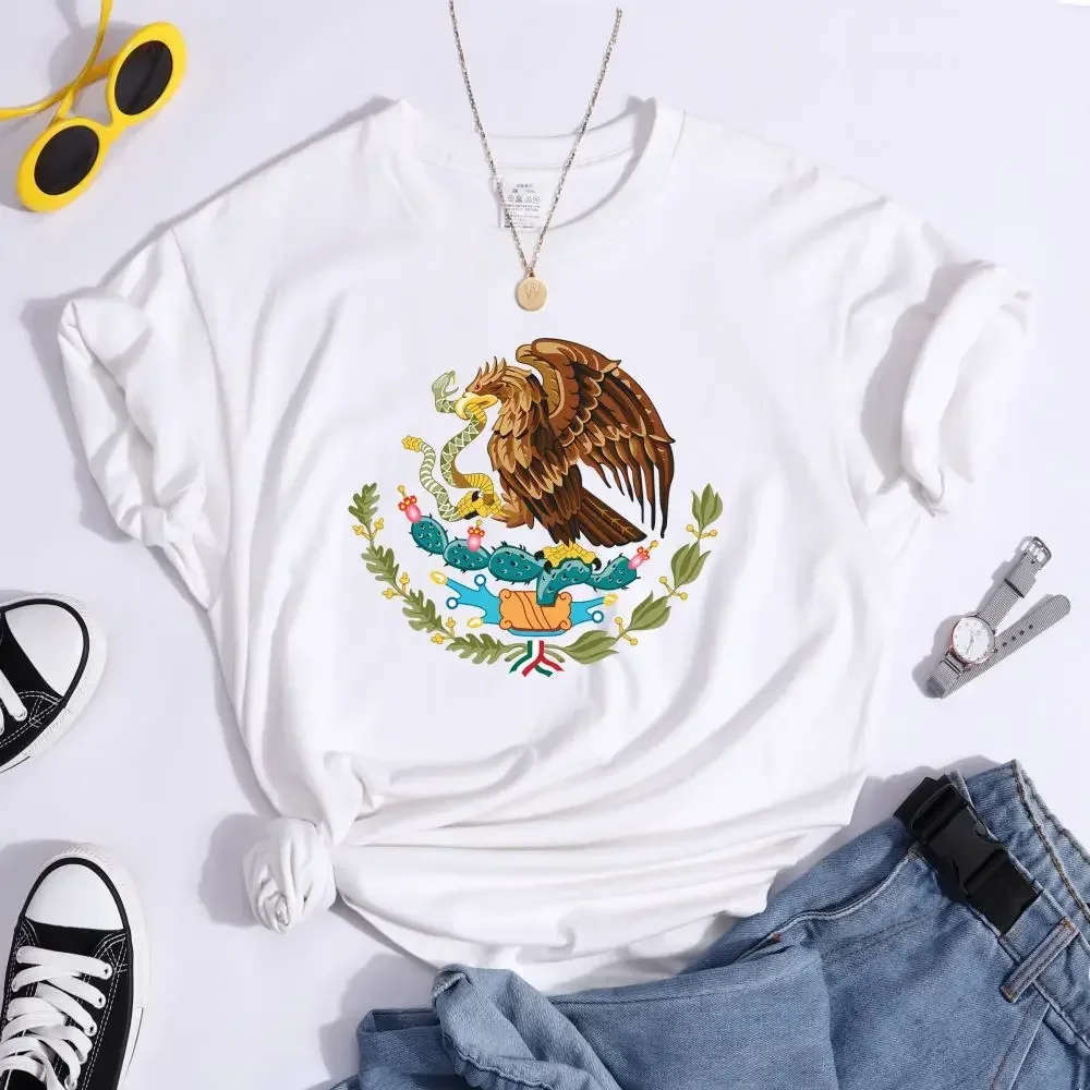 A Mexican eagle with a snake print in its mouthwomen's breathable Oneck T-shirt casual streetwear