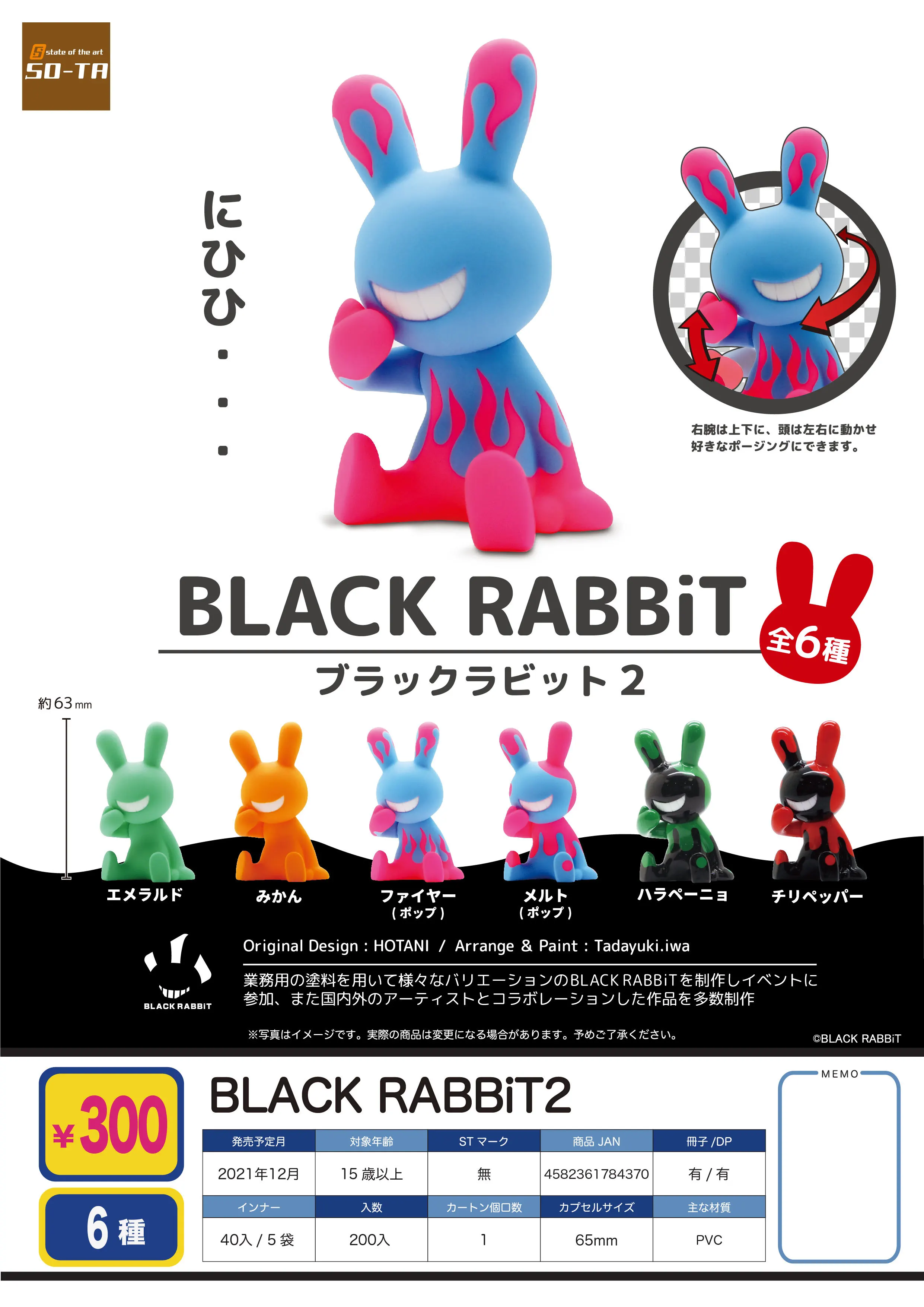 Japan Sota Gashapon Capsule Toy Tide Play Figure Desktop Decoration Animal Black Rabbit Modeling Decoration 2