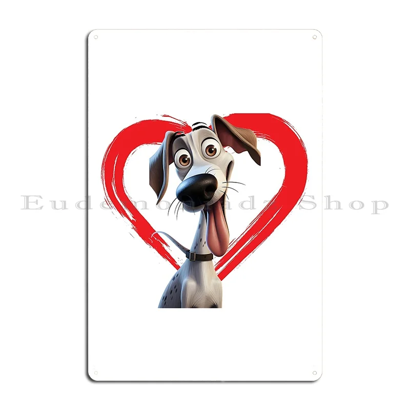 Greyhound Cartoon In Love Heart Swoosh Metal Sign Kitchen Vintage Club Party Wall Decor Character Tin Sign Poster