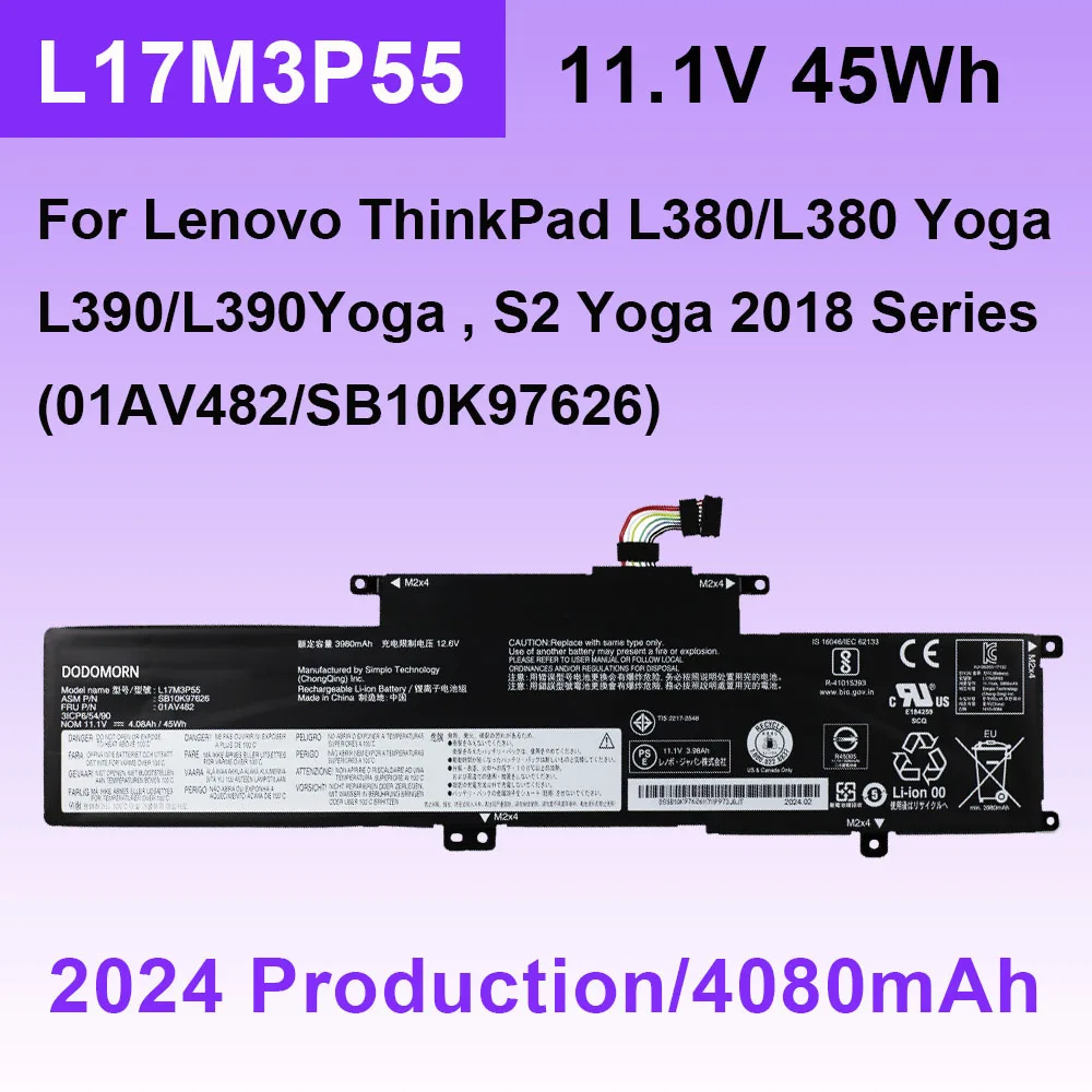 For Lenovo ThinkPad L380 L390 S2 Yoga 2018 L17M3P55 L17C3P53 L17L3P53 01AV481 01AV482 01AV483 SB10K97626 Laptop Battery 4080mAh