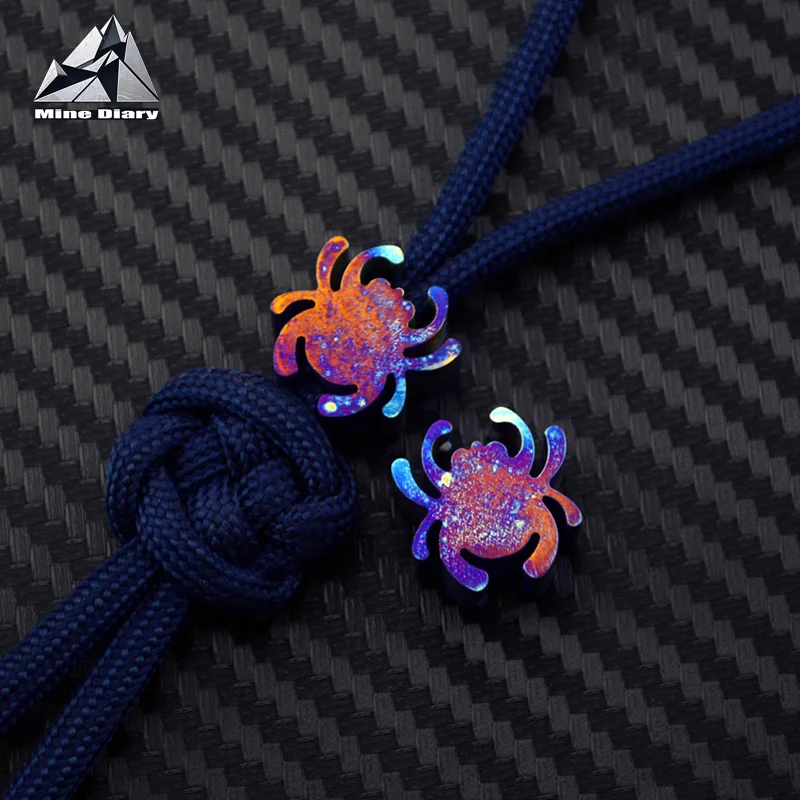 New Titanium Alloy Spider Knife Lanyard Bead Paracord Necklace Pendant Zipper Pull EDC Accessory