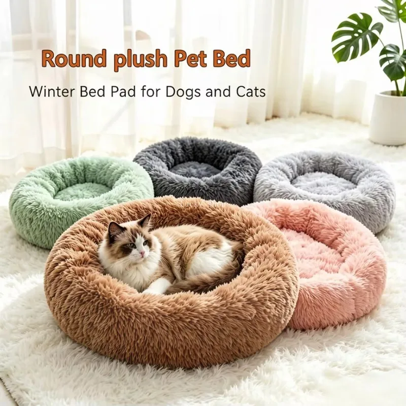 Cuscino Rotondo Morbido per Animali Domestici, Letto in Peluche Shaggy per Cani e Gatti, Base Antiscivolo, Nido Calmante, Disponibile in Diverse Misure e Colori