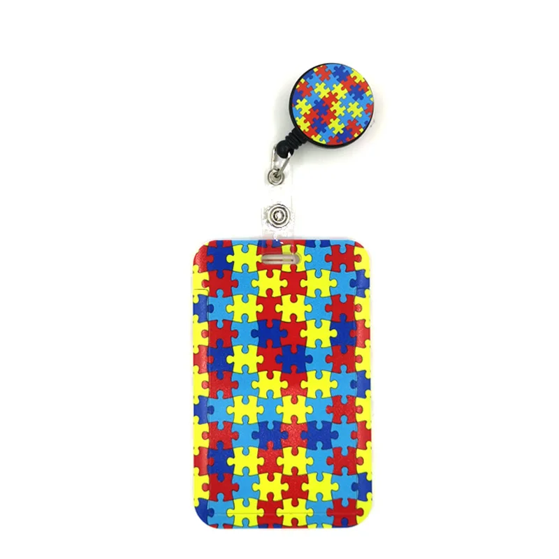 Autism Awareness Horizontal ID Retractable Badge Holder Badge Holder Clip Key Ring for Name Card Keychain Nurse Work Decorations