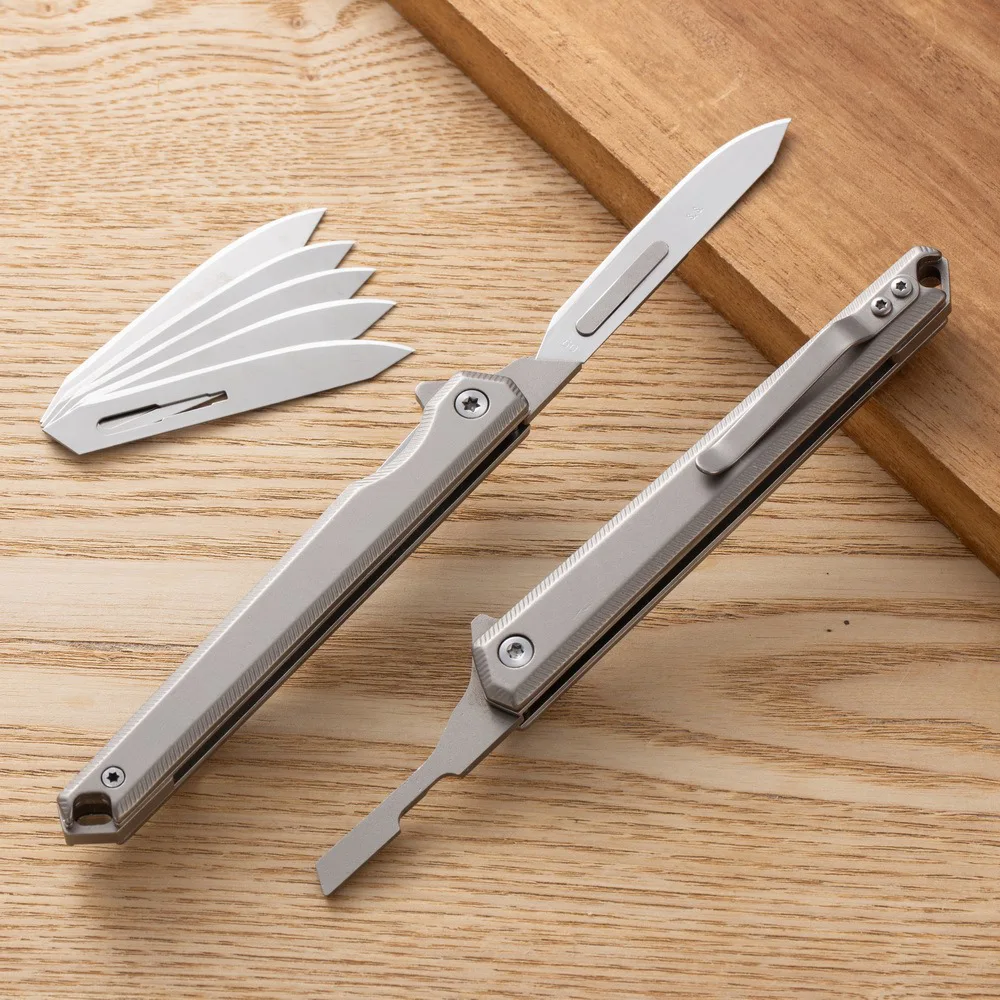 Imagem -04 - Mini Bisturi Faca Dobrável Edc Exterior Desembalagem Pocket Key Knife 60 Lâminas Lâmina Substituível Fast Open Aço Inoxidável