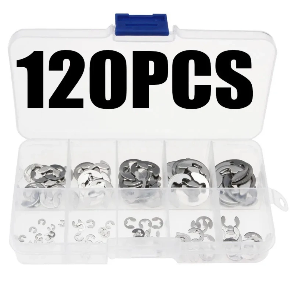 

304 Stainless Steel E Clip Assortment Kit E-Clip External Retaining Ring Assortment Set M1.5-M10 120pcs E-type Retaining Rings