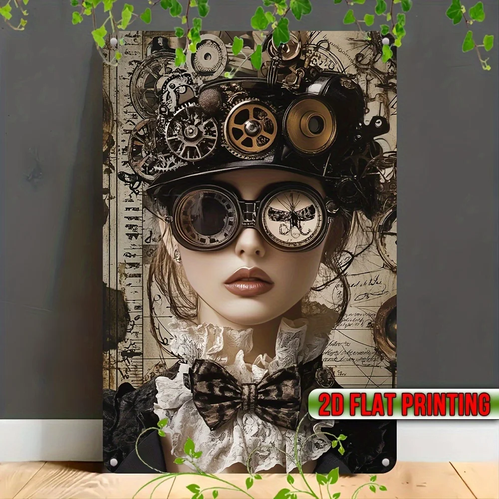 1Pcs Steampunk Gear Metal Tin Sign,12x8In Vintage Wall Decor,Indoor Outdoor No Power Needed for Home Office Industrial Space