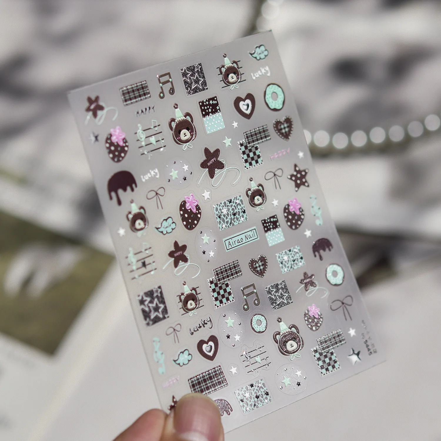 1 ورقة عالية الجودة مسمار الفن ملصقات لطيف بسيط الكتابة على الجدران عيد ميلاد الدب الفن DIY بها بنفسك مانيكير ملصق الديكور T-5438