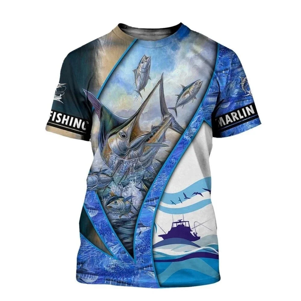 Camiseta respirável de manga curta masculina, padrão de pesca florestal, blusa justa, confortável, tendência casual da moda esportiva