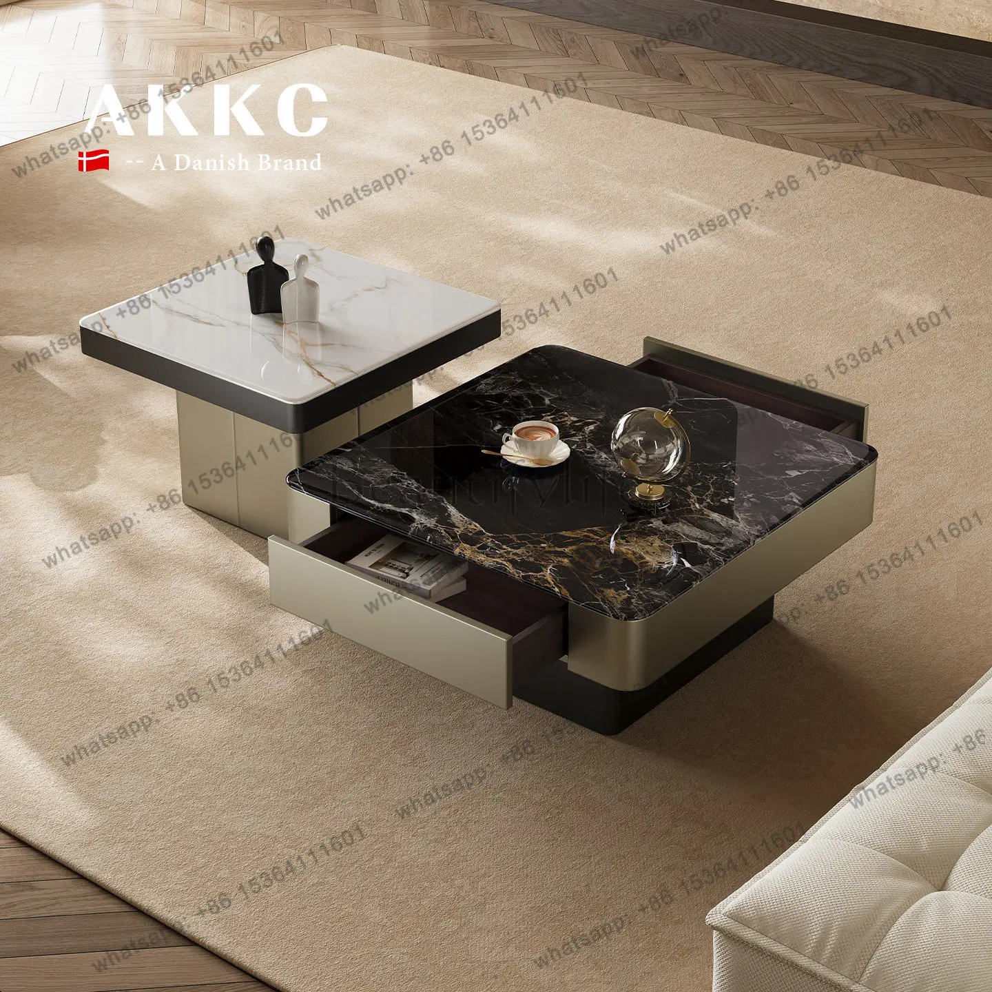 

Italian light luxury coffee table combination living room household size square supercrystalline stone storage designer