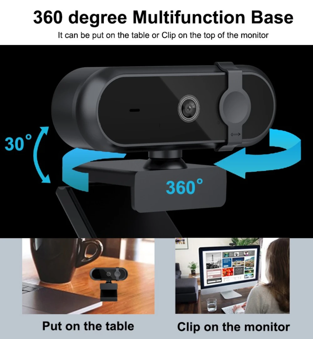 Kamera internetowa 4K 2K z autofokusem i mikrofonem, 30fps Full HD dla graczy, do wideorozmów na żywo, spotkań online, bez sterowników, USB, z osłoną prywatności. — zdjęcie produktu 4