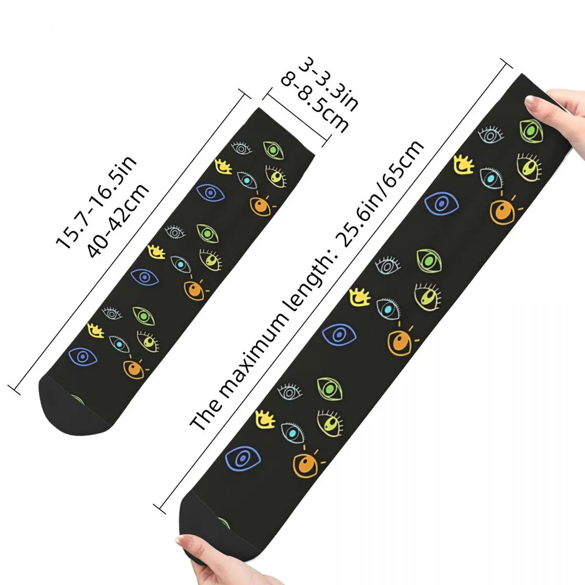 Retro Green And Blue And Yellow Eyes Watching You Spooky Men's Socks Eye Pattern Unisex Harajuku Pattern Printed Crew Sock Gift