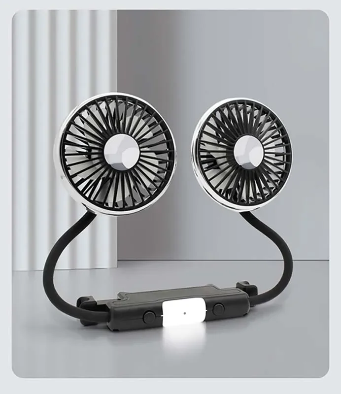 Car Fan Cooler of Dual-head Headrest Hose Truck Fan 360 Rotatable Usb High Wind Power Electric Fan for Cars Trucks Vans