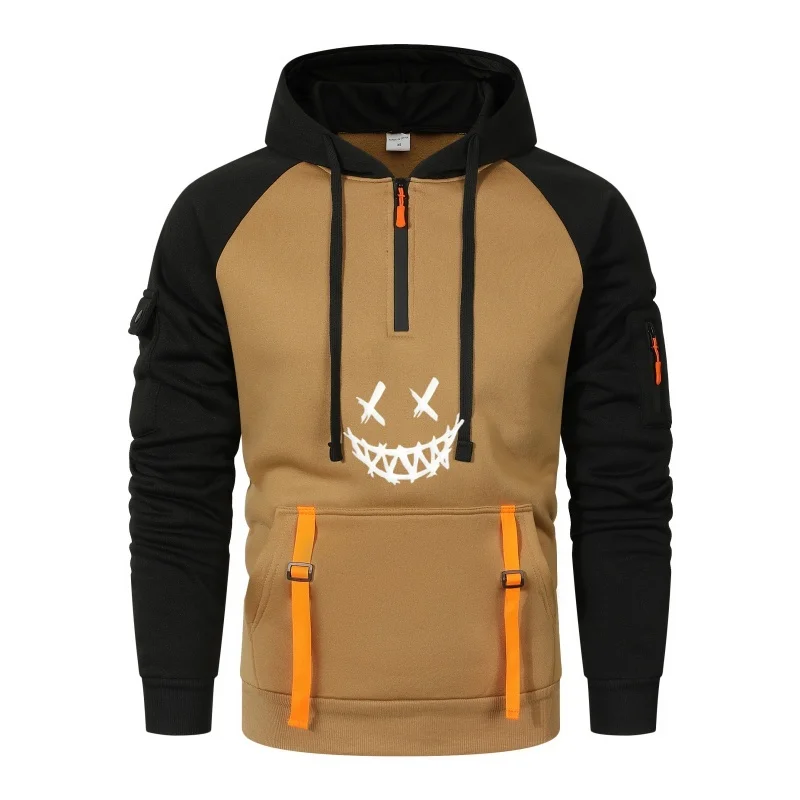 

Men's autumn and winter casual hoodie, long-sleeved sweatshirt, fashionable zipper drawstring, multi-pocket design hoodie