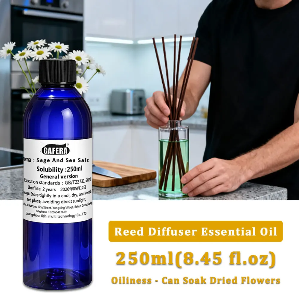 GAFERA 250ml (8.45 fl.oz) Sage And Sea Salt Aromatherapy Essential Oils - Aroma Reed Diffuser, Reed Diffuser Replenishes Essence