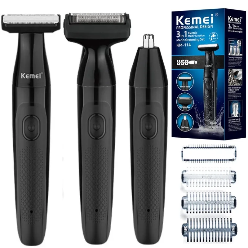 

Kemei KM-114 washable facial & body electric shaver beard hair trimmer for men grooming bald head shaving machine rechargeable