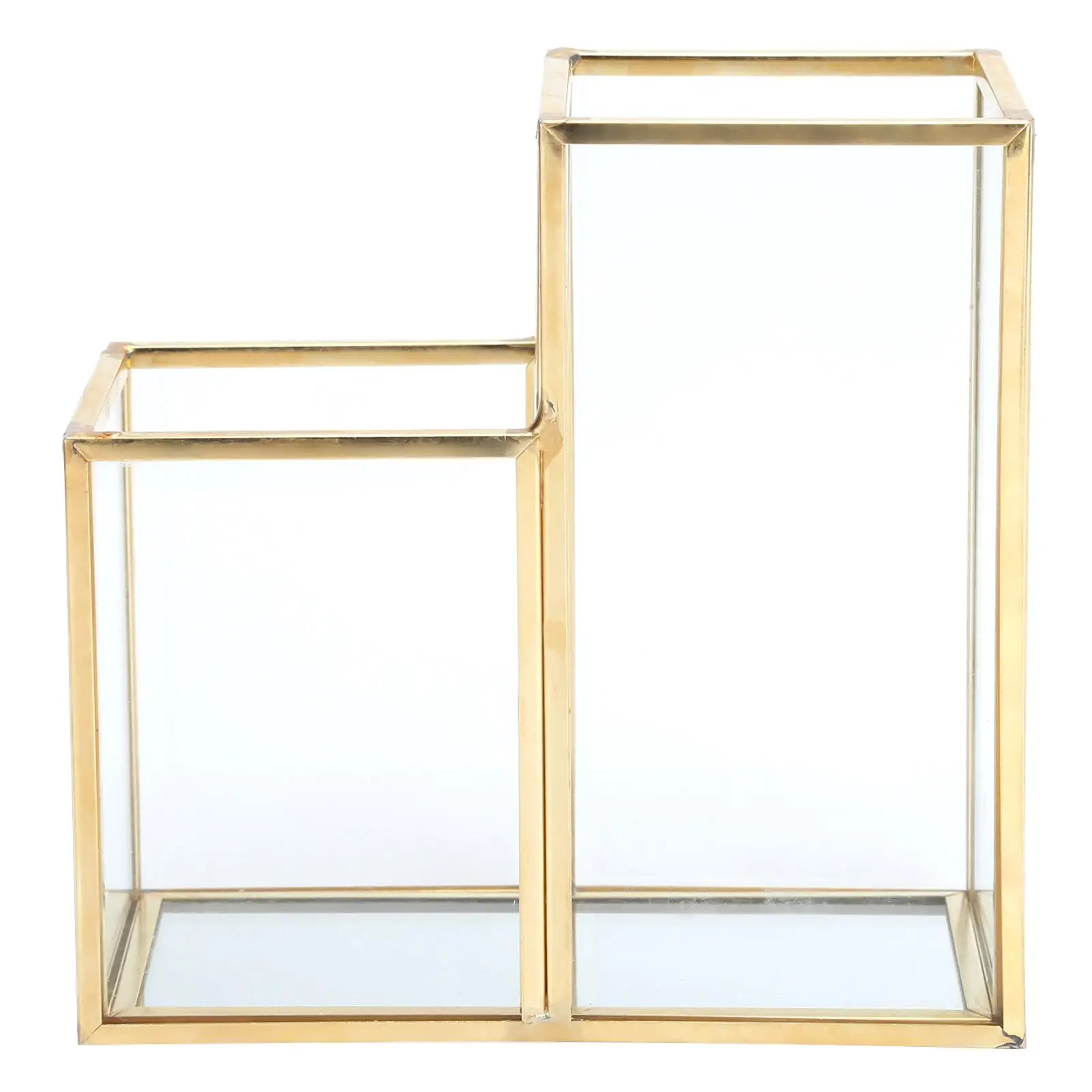 Golden Brass Bar Welding Glass Storage Container Bathroom Organizer Flower Room Box Paper Towel Holder